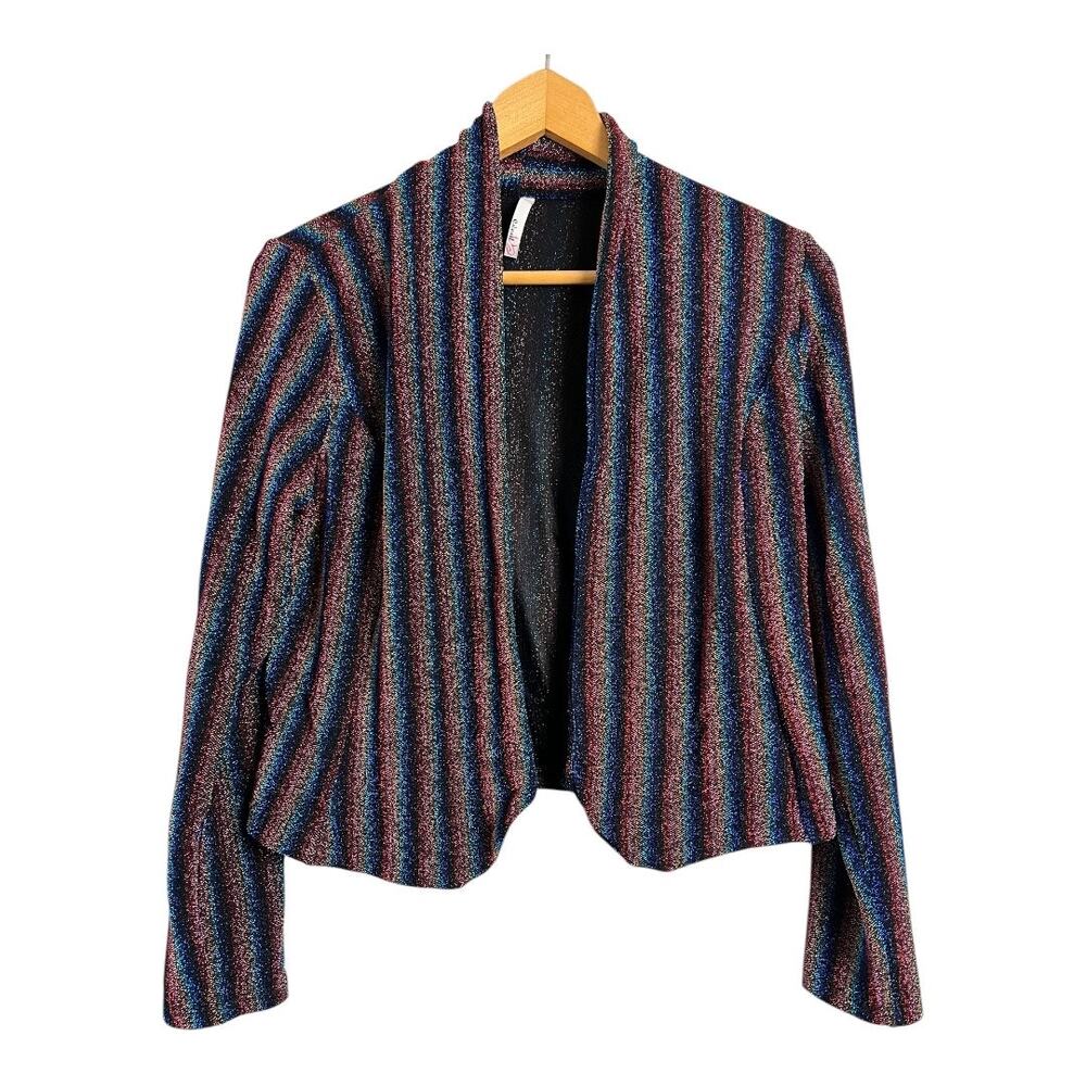 Event Metallic Striped Blazer Multi Womens Size S/M Preppy Work Business Rainbow